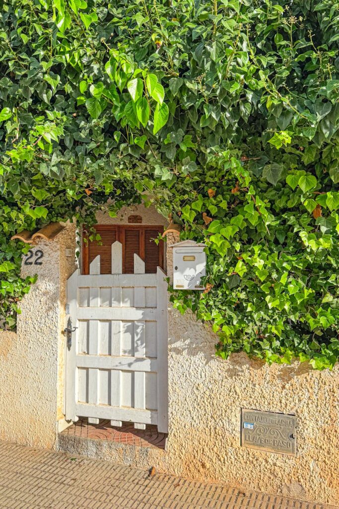 A quaint house entrance overgrown with lush greenery in Santiago de la Ribera, Murcia.